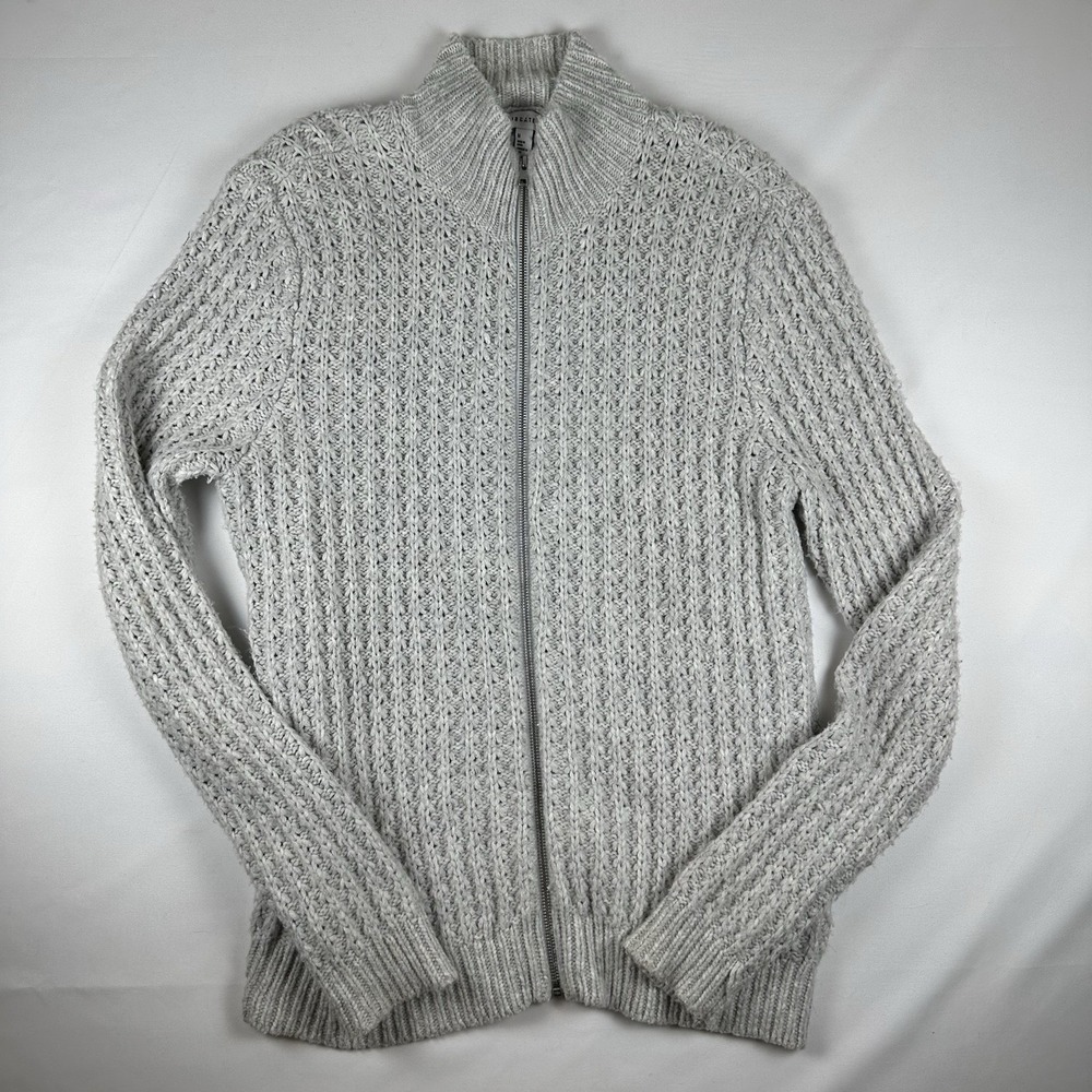 Calibrate Full Zip Sweater Mens Medium Gray Waffle Knit Merino Wool Alpaca Blend